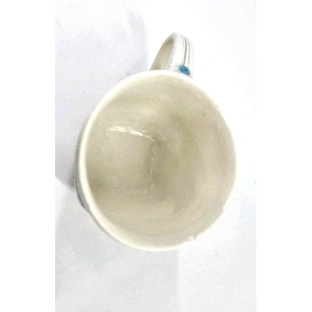 Studio Art Pottery Slab Built Coffee Tea Mug Abstract Floral Blue Green White Lg